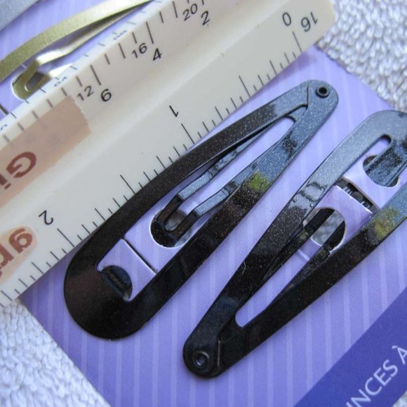 6 Goody Large Metallic Silver Gold Sparkly Black Metal Snap Hair Clips Contour - Picture 7 of 8